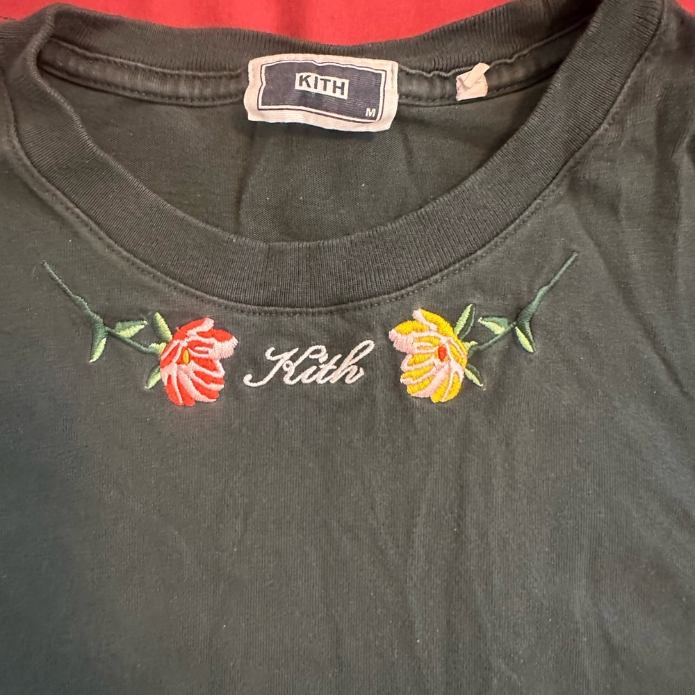 Kith Green Tee with Floral Embroidery
